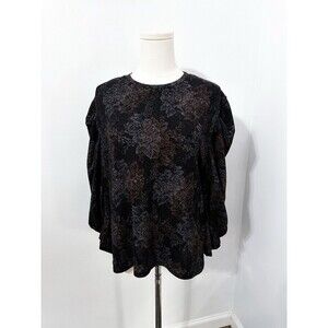 Zara Trafaluc S/S 18 Black Metallic Floral Print Puff Sleeve Top Womens Blouse